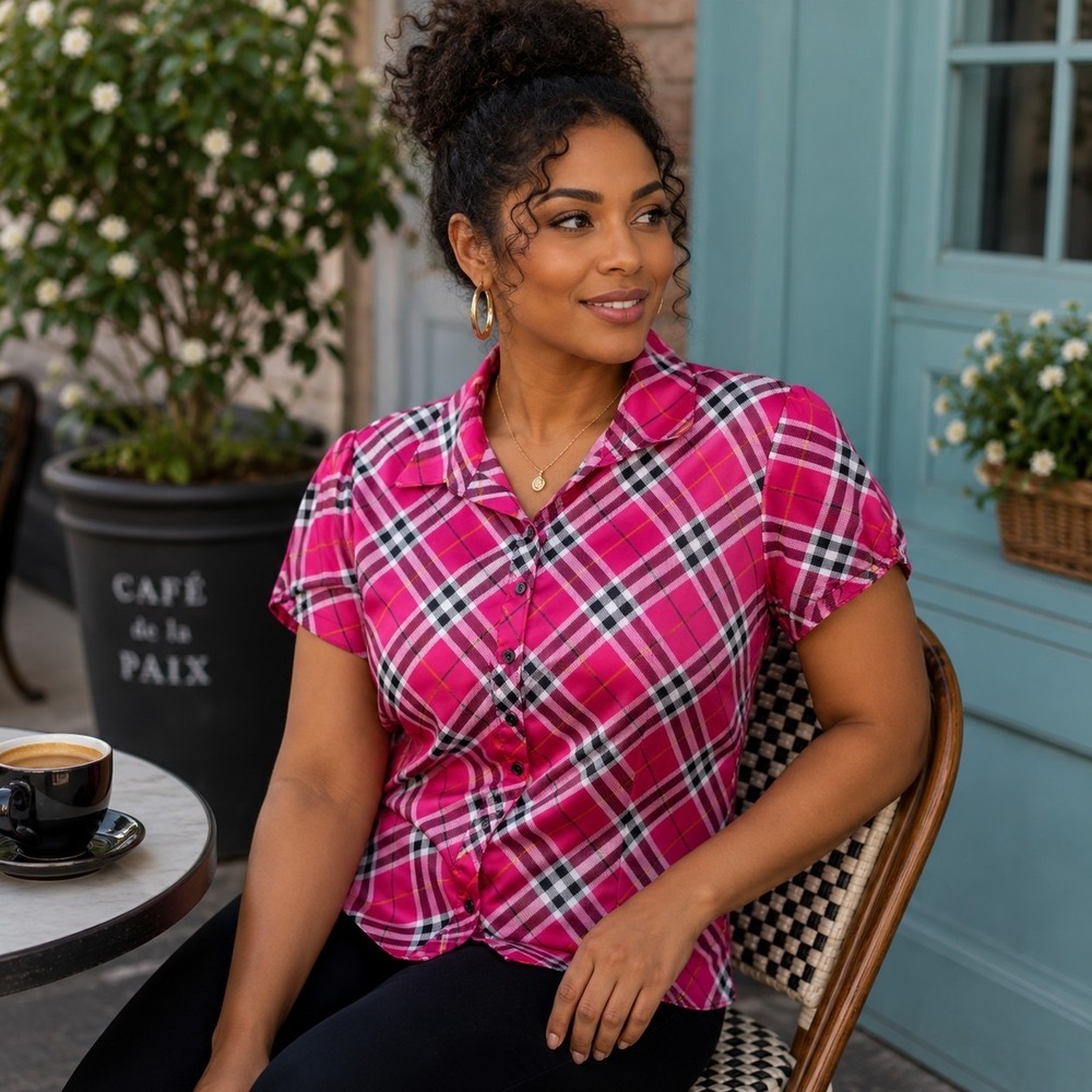Cato Women's Large Top Pink Plaid Barbiecore Preppy Soft Girl Y2K Cottagecore
